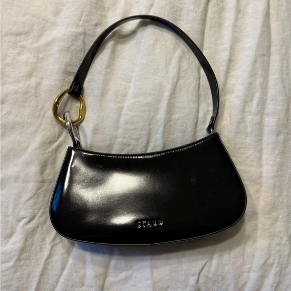 STAUD Ollie Black and Gold Shoulder Bag - Picture 1 of 3